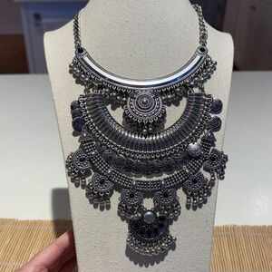 Elegant Bollywood Silver Statement Necklace
